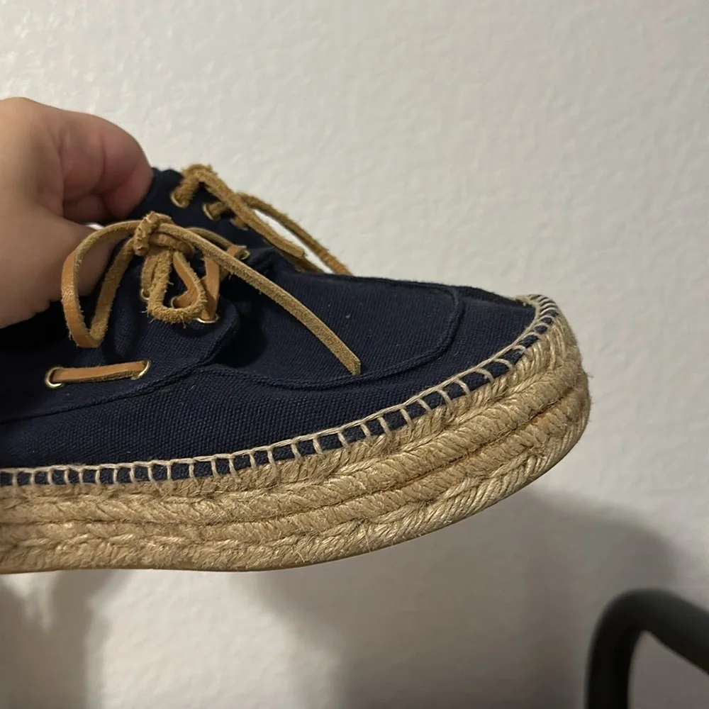 Tory Burch navy espadrille platform lace up Blanton boat shoes women size 7